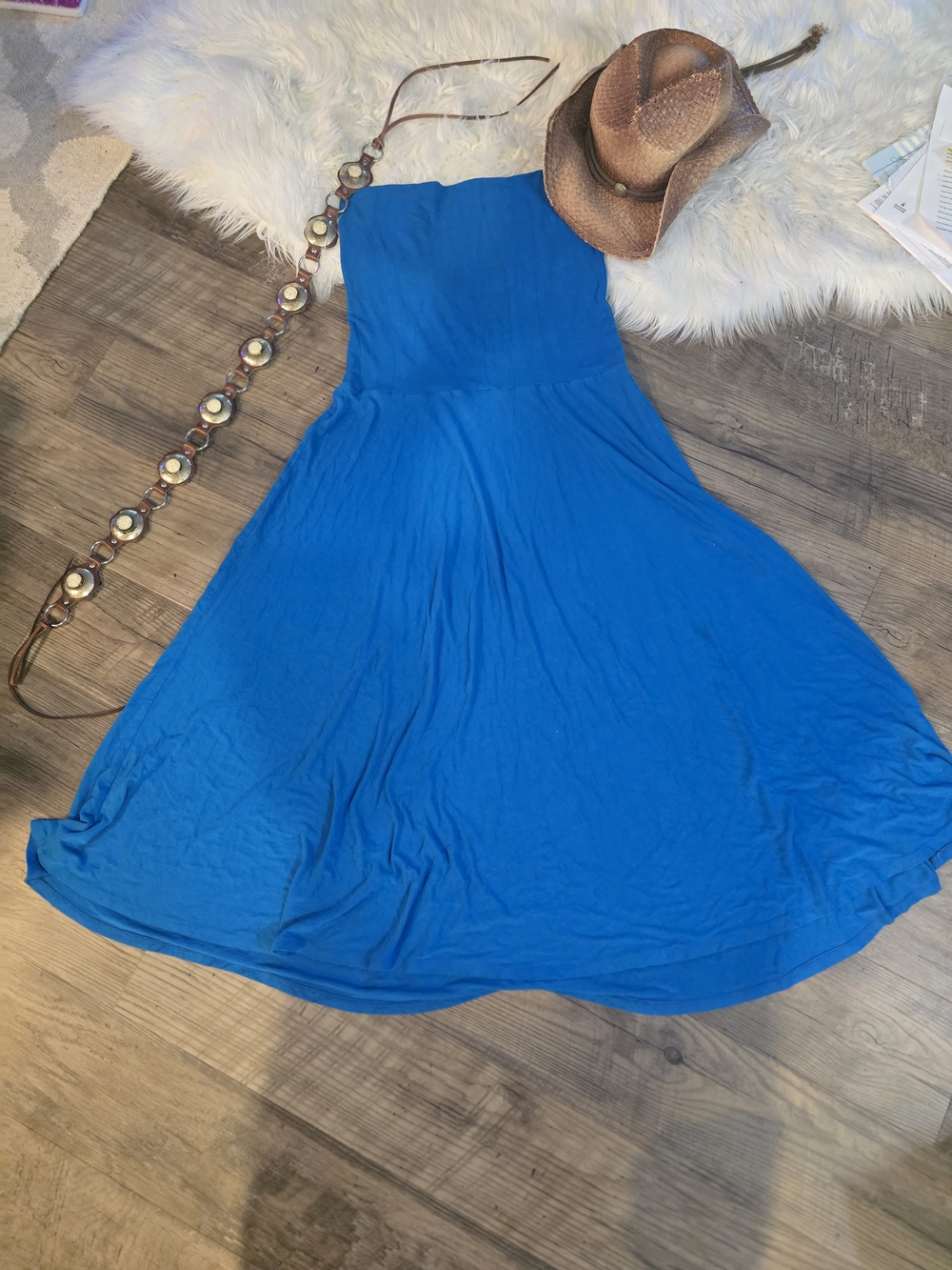 Free People Blue Fold Over Maxi Skirt, Also Acts As Dress.